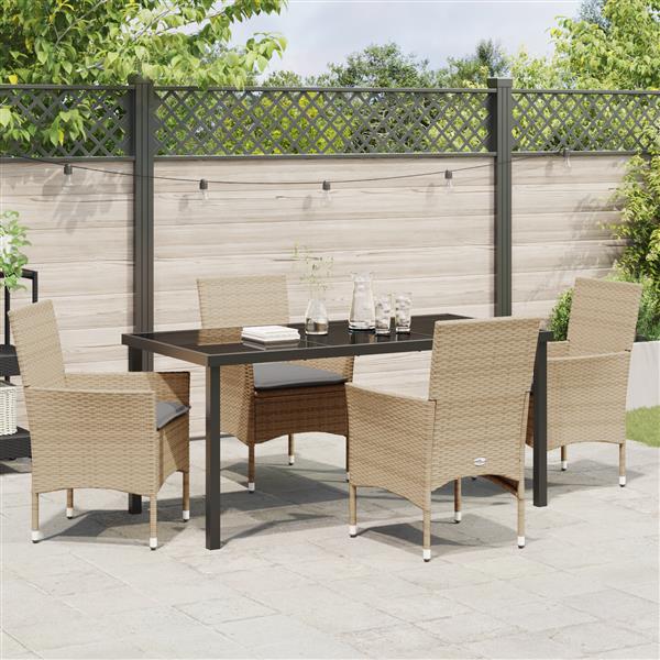 Grote foto vidaxl 5 delige tuin eettafelset met kussens beige poly rattan tuin en terras tuinmeubelen