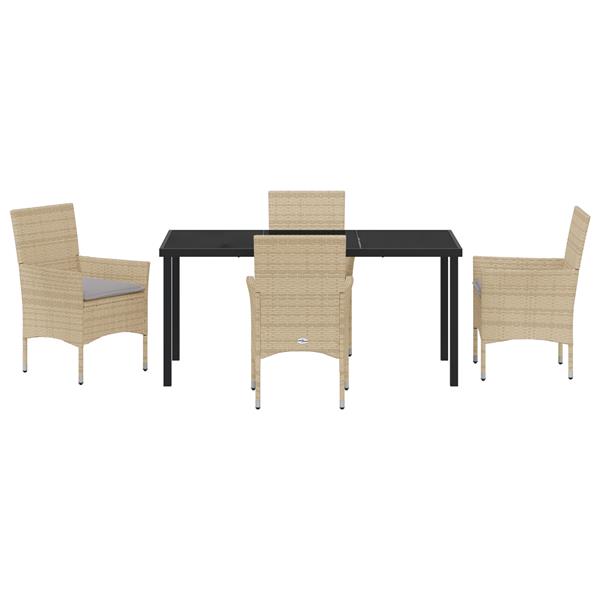 Grote foto vidaxl 5 delige tuin eettafelset met kussens beige poly rattan tuin en terras tuinmeubelen