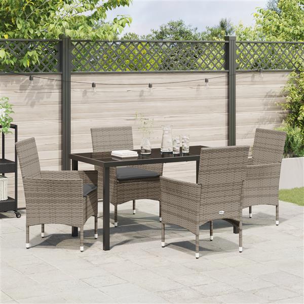 Grote foto vidaxl 5 delige tuin eetset met kussens grijs poly rattan tuin en terras tuinmeubelen