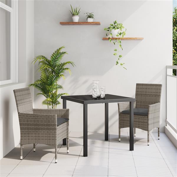 Grote foto vidaxl 3 delige tuinset met kussens grijs poly riet tuin en terras tuinmeubelen