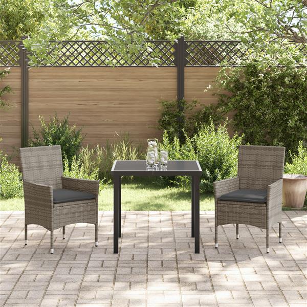 Grote foto vidaxl 3 delige tuinset met kussens grijs poly riet tuin en terras tuinmeubelen