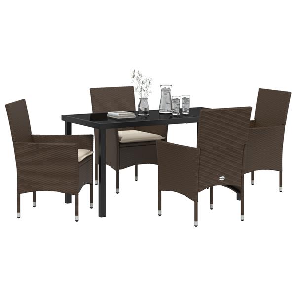 Grote foto vidaxl 5 delige tuin eetset met kussens bruin poly rattan tuin en terras tuinmeubelen