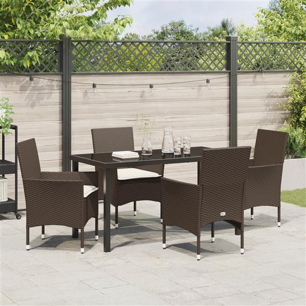 Grote foto vidaxl 5 delige tuin eetset met kussens bruin poly rattan tuin en terras tuinmeubelen