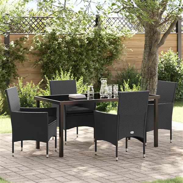 Grote foto vidaxl 5 delige tuinset met kussens zwart poly rattan tuin en terras tuinmeubelen