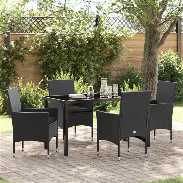 Grote foto vidaxl 5 delige tuinset met kussens in zwart poly rattan tuin en terras tuinmeubelen