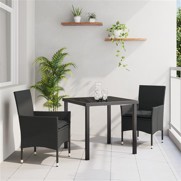 Grote foto vidaxl 3 delige tuinset met kussens zwart poly rattan tuin en terras tuinmeubelen