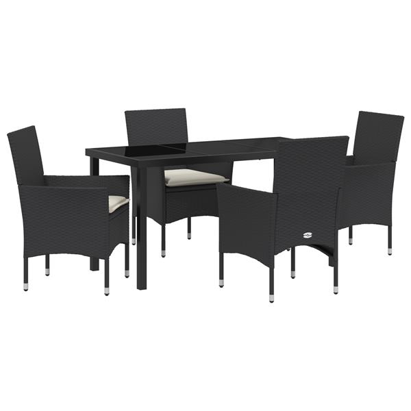 Grote foto vidaxl 5 delige tuinset met kussens zwart poly rattan tuin en terras tuinmeubelen