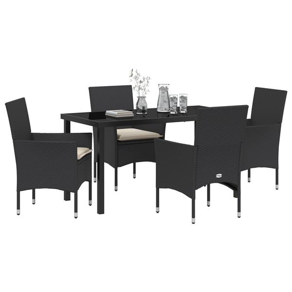 Grote foto vidaxl 5 delige tuinset met kussens zwart poly rattan tuin en terras tuinmeubelen