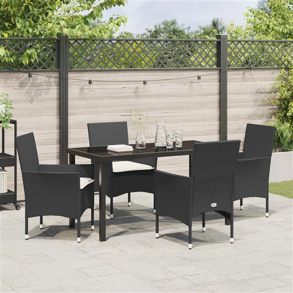 Grote foto vidaxl 5 delige tuinset met kussens zwart poly rattan tuin en terras tuinmeubelen