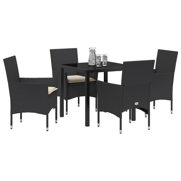 Grote foto vidaxl 5 delige tuinset met kussens zwart poly rattan tuin en terras tuinmeubelen