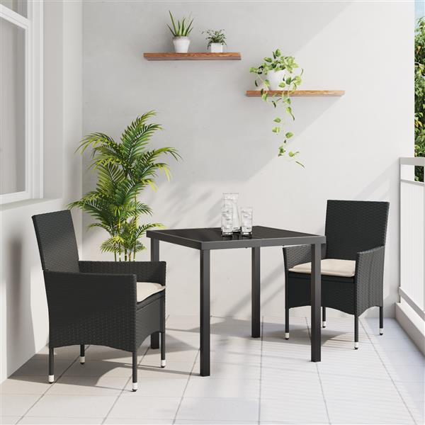 Grote foto vidaxl 3 delige tuin eetset met kussens zwart poly riet tuin en terras tuinmeubelen