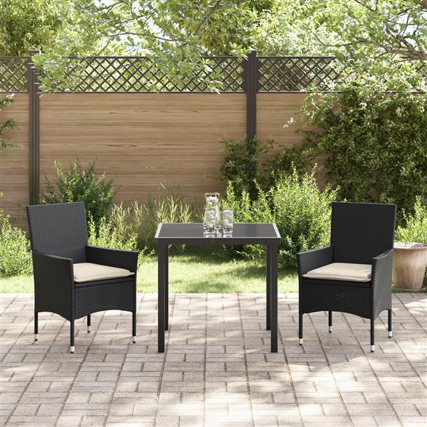 Grote foto vidaxl 3 delige tuin eetset met kussens zwart poly riet tuin en terras tuinmeubelen
