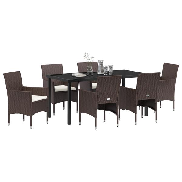 Grote foto vidaxl 7 delige tuin eetset bruin poly rattan tuin en terras tuinmeubelen