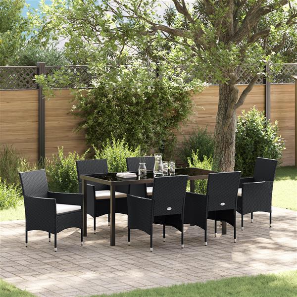 Grote foto vidaxl 7 delige tuinset zwart poly rattan tuin en terras tuinmeubelen