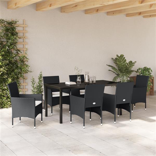 Grote foto vidaxl 7 delige tuinset zwart poly rattan tuin en terras tuinmeubelen