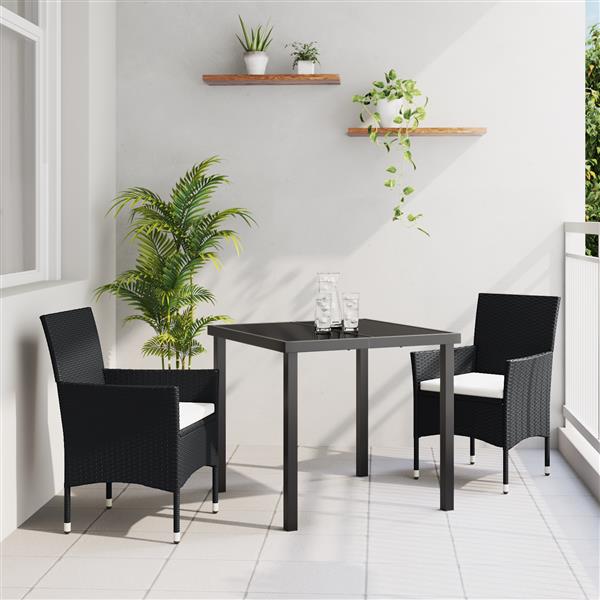 Grote foto vidaxl 3 delige tuinset eettafel en stoelen zwart poly rattan tuin en terras tuinmeubelen