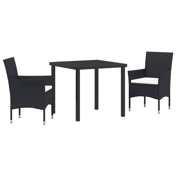 Grote foto vidaxl 3 delige tuinset eettafel en stoelen zwart poly rattan tuin en terras tuinmeubelen