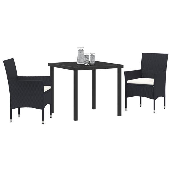 Grote foto vidaxl 3 delige tuinset eettafel en stoelen zwart poly rattan tuin en terras tuinmeubelen