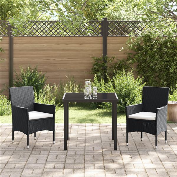 Grote foto vidaxl 3 delige tuinset eettafel en stoelen zwart poly rattan tuin en terras tuinmeubelen