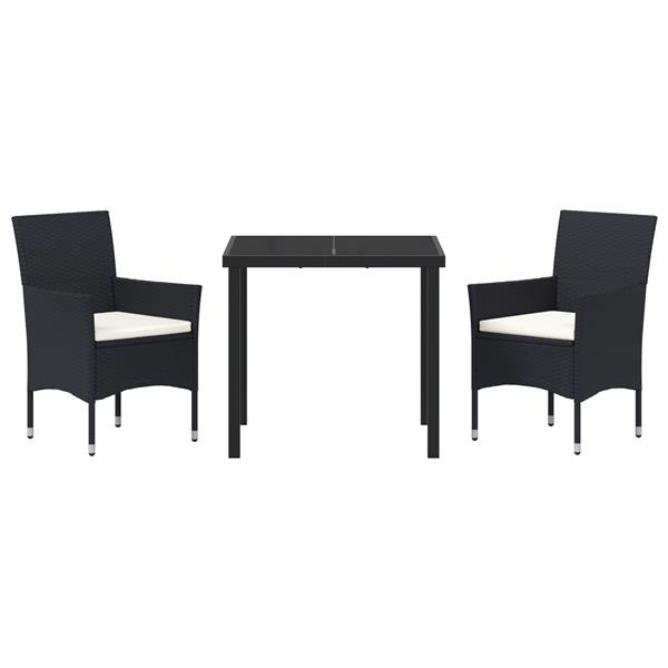 Grote foto vidaxl 3 delige tuinset eettafel en stoelen zwart poly rattan tuin en terras tuinmeubelen