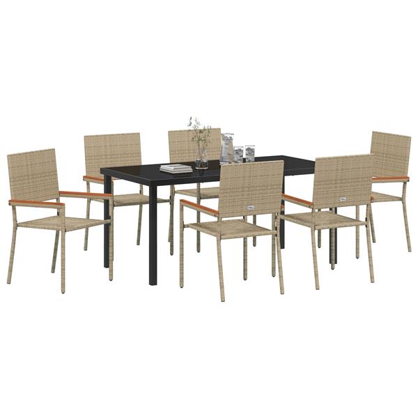 Grote foto vidaxl 7 delige tuinset beige poly rattan tuin en terras tuinmeubelen