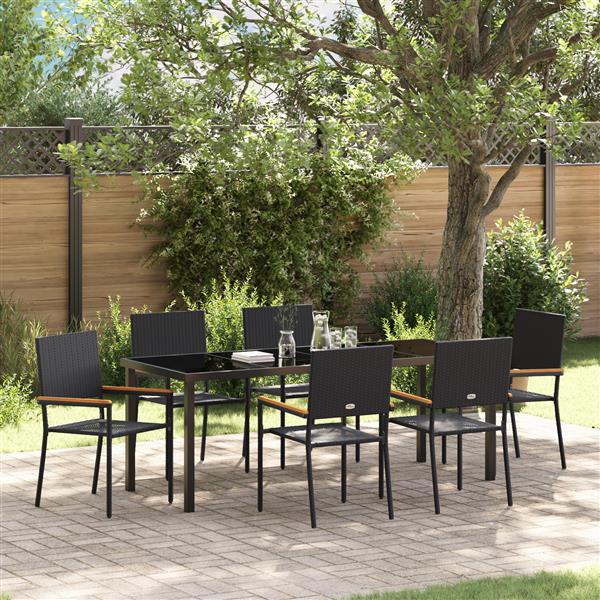Grote foto vidaxl 7 delige tuinset zwart poly rattan tuin en terras tuinmeubelen