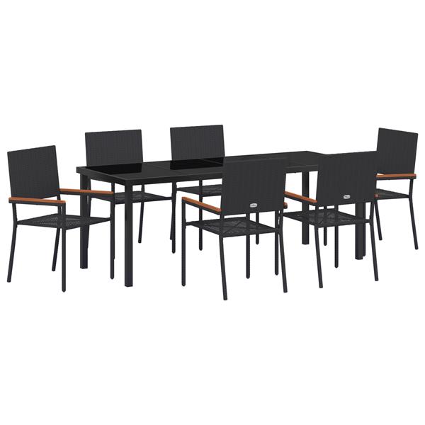Grote foto vidaxl 7 delige tuinset zwart poly rattan tuin en terras tuinmeubelen