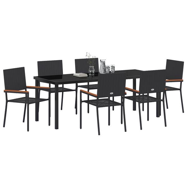 Grote foto vidaxl 7 delige tuinset zwart poly rattan tuin en terras tuinmeubelen