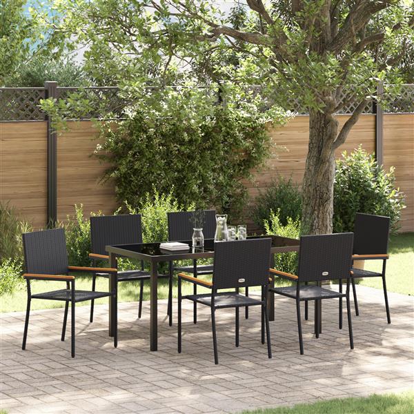 Grote foto vidaxl 7 delige tuin eetset zwart poly rattan tuin en terras tuinmeubelen