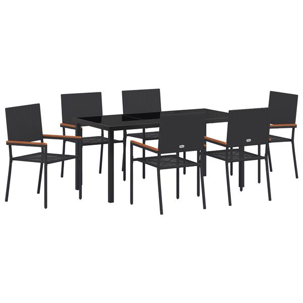 Grote foto vidaxl 7 delige tuin eetset zwart poly rattan tuin en terras tuinmeubelen