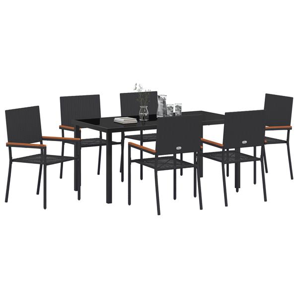 Grote foto vidaxl 7 delige tuin eetset zwart poly rattan tuin en terras tuinmeubelen