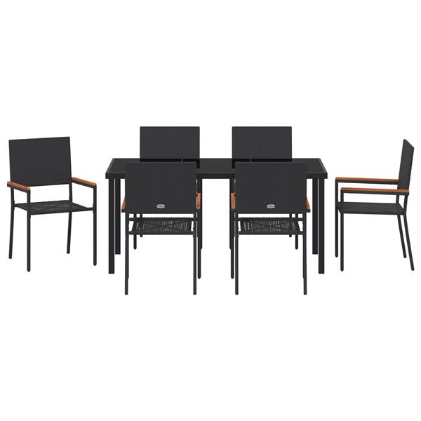 Grote foto vidaxl 7 delige tuin eetset zwart poly rattan tuin en terras tuinmeubelen