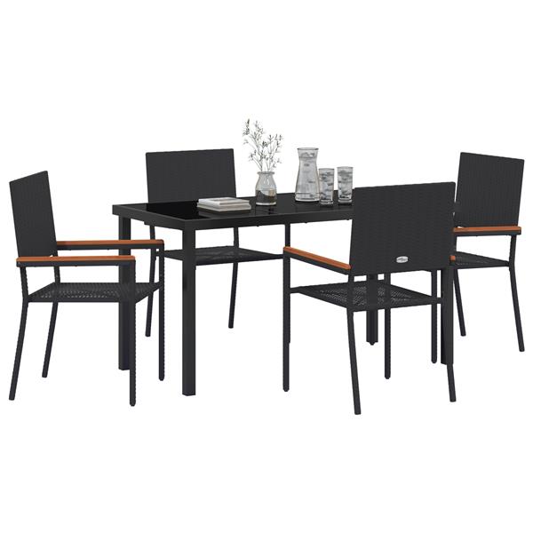 Grote foto vidaxl 5 delige tuin eettafel set zwart poly rattan tuin en terras tuinmeubelen