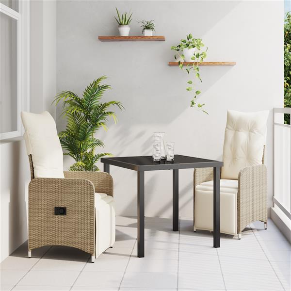 Grote foto vidaxl 3 delige tuinset met kussens in beige poly rattan tuin en terras tuinmeubelen