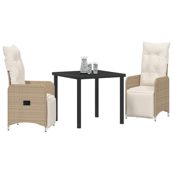 Grote foto vidaxl 3 delige tuinset met kussens in beige poly rattan tuin en terras tuinmeubelen