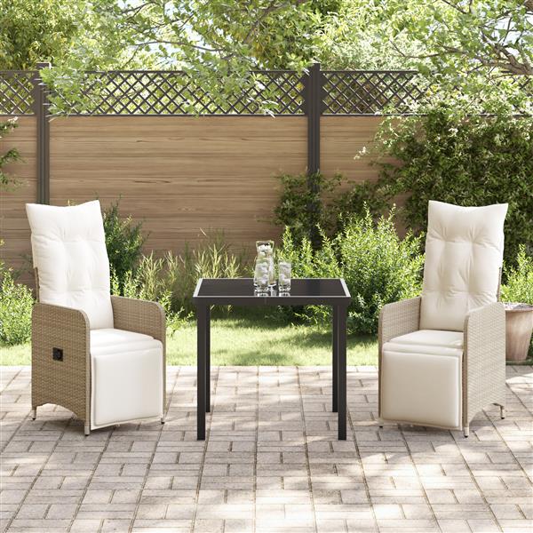Grote foto vidaxl 3 delige tuinset met kussens in beige poly rattan tuin en terras tuinmeubelen