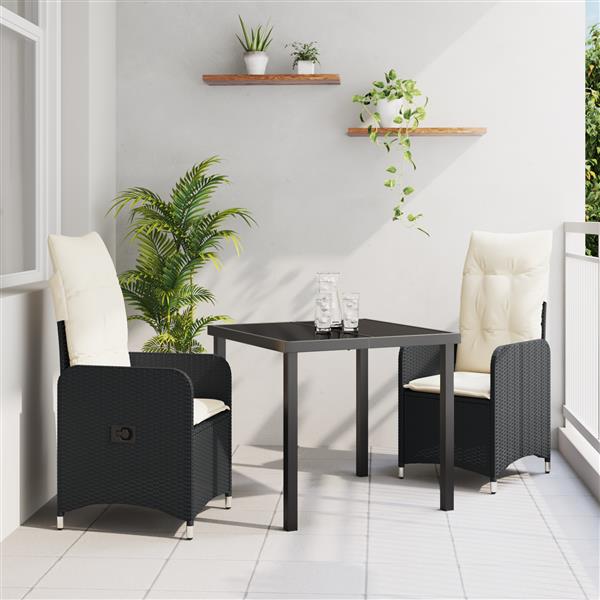 Grote foto vidaxl 3 delige tuinset met kussens zwart poly rattan tuin en terras tuinmeubelen