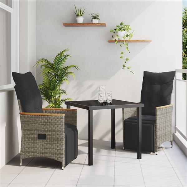 Grote foto vidaxl 3 delige tuin eetset met kussens grijs poly rattan tuin en terras tuinmeubelen