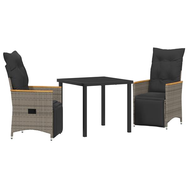 Grote foto vidaxl 3 delige tuin eetset met kussens grijs poly rattan tuin en terras tuinmeubelen