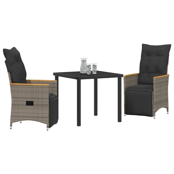 Grote foto vidaxl 3 delige tuin eetset met kussens grijs poly rattan tuin en terras tuinmeubelen