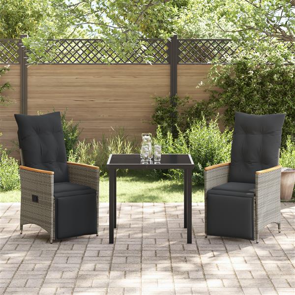 Grote foto vidaxl 3 delige tuin eetset met kussens grijs poly rattan tuin en terras tuinmeubelen