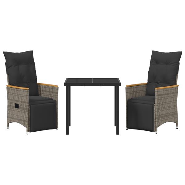 Grote foto vidaxl 3 delige tuin eetset met kussens grijs poly rattan tuin en terras tuinmeubelen