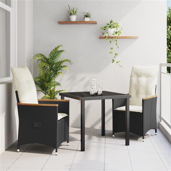 Grote foto vidaxl 3 delige tuinset met kussens zwart poly rattan tuin en terras tuinmeubelen