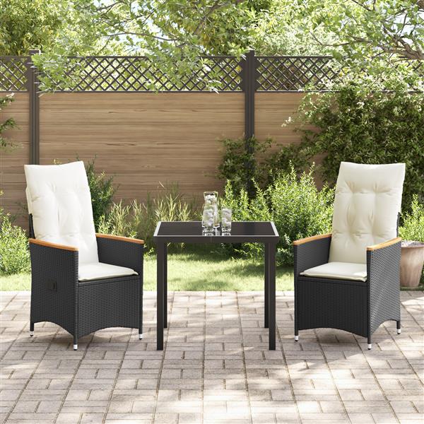 Grote foto vidaxl 3 delige tuinset met kussens zwart poly rattan tuin en terras tuinmeubelen