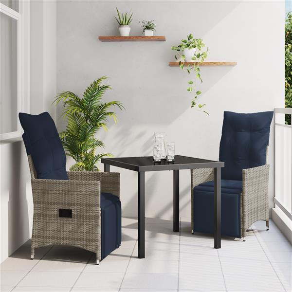Grote foto vidaxl 3 delige tuinset met kussens grijs poly rattan tuin en terras tuinmeubelen