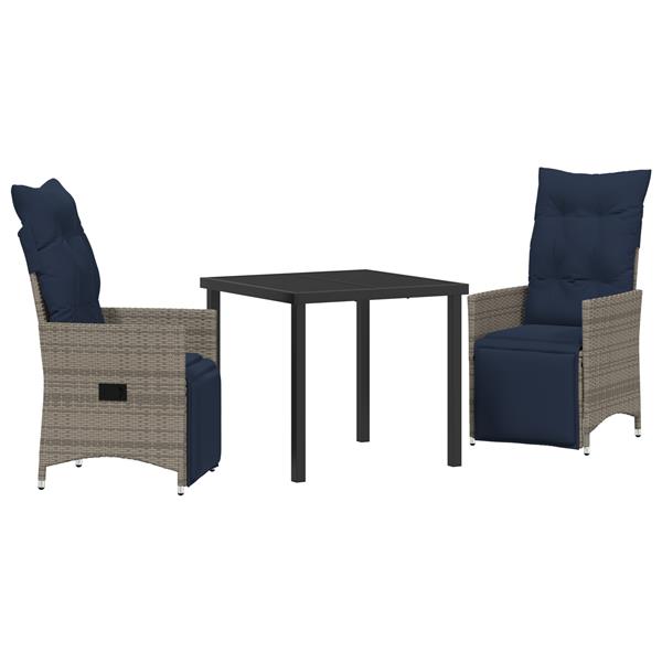 Grote foto vidaxl 3 delige tuinset met kussens grijs poly rattan tuin en terras tuinmeubelen