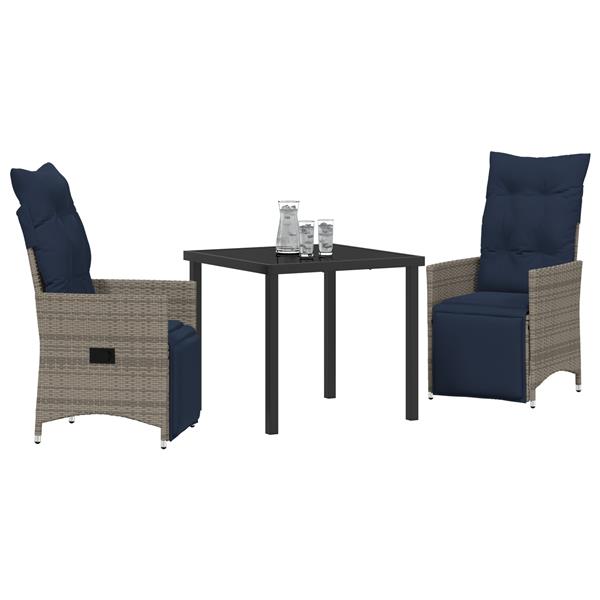 Grote foto vidaxl 3 delige tuinset met kussens grijs poly rattan tuin en terras tuinmeubelen