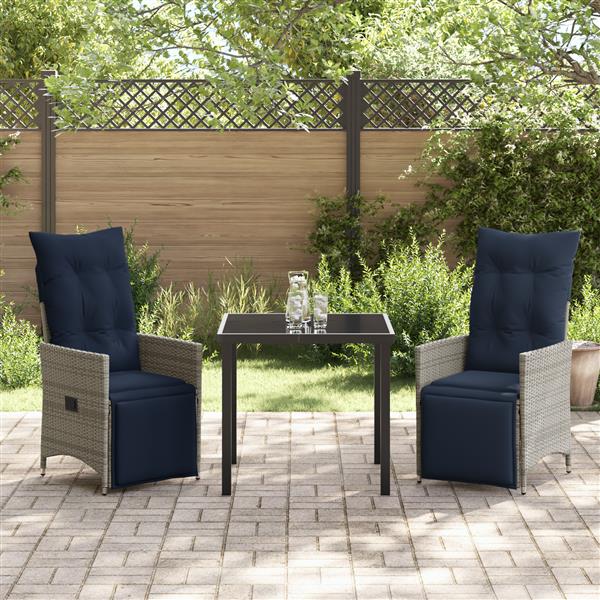 Grote foto vidaxl 3 delige tuinset met kussens grijs poly rattan tuin en terras tuinmeubelen
