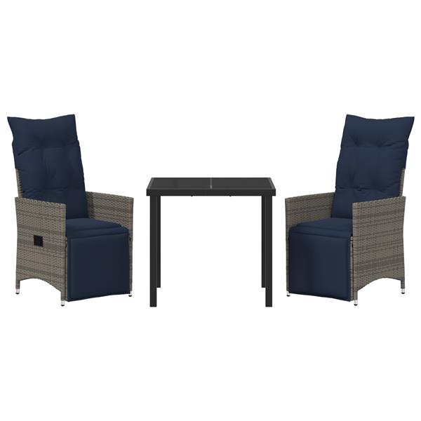 Grote foto vidaxl 3 delige tuinset met kussens grijs poly rattan tuin en terras tuinmeubelen