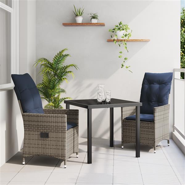 Grote foto vidaxl 3 delige tuinset met kussens grijs poly rattan tuin en terras tuinmeubelen